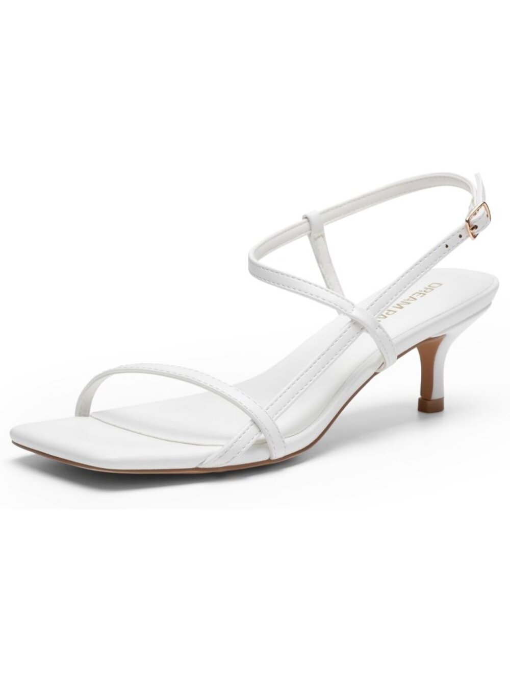 Women's Low Kitten Heels Square Open Toe White Ankle Strap Party Sandals Shoes